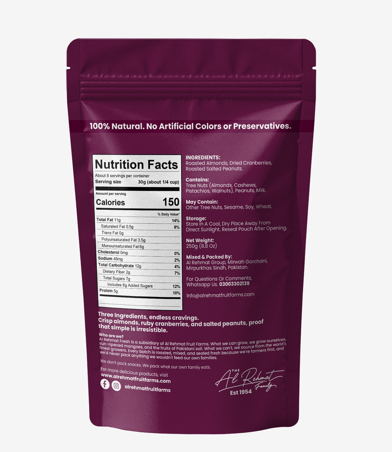 Al Rehmat Fresh Cranberry Almond trail mix 250g pouch roasted almonds dried cranberries salted peanuts Pakistan