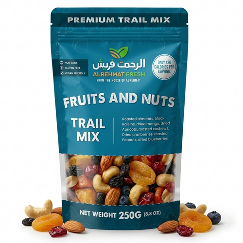 Al Rehmat Fresh Fruits and Nuts dry fruit mix 250g pouch raisins mango apricots almonds cashews Pakistan