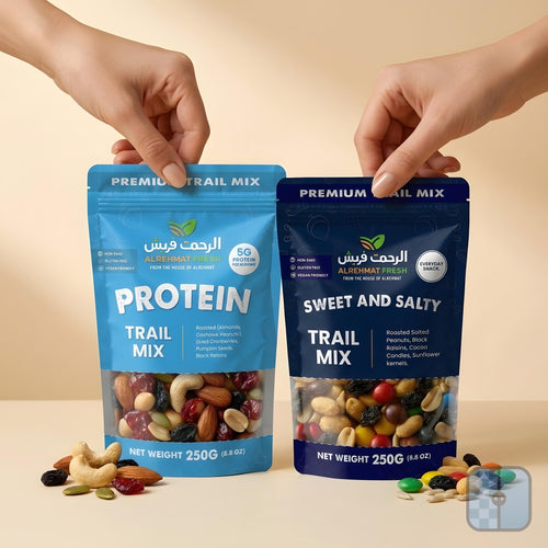 Al Rehmat Gresh Starter Duo two 250g trail mix pouches Protein and Sweet Salty bundle Pakistan