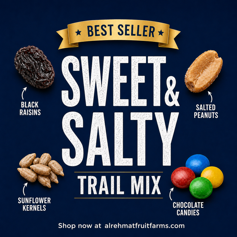 Al Rehmat Fresh Sweet and Salty snack mix 250g pouch salted peanuts raisins cocoa candies Pakistan
