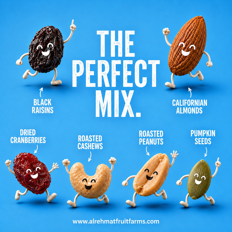 Al Rehmat Fresh Protein Trail Mix 250g kraft pouch with roasted peanuts cashews almonds pumpkin seeds cranberries