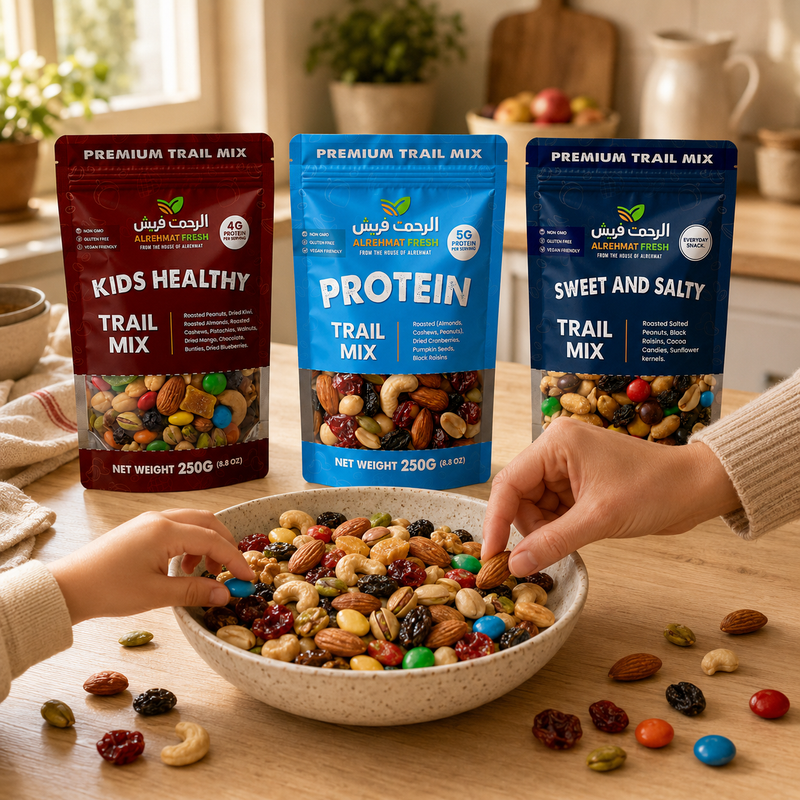Al Rehmat Fresh Family Box three 250g trail mix pouches Kids Protein Sweet Salty family snack bundle 